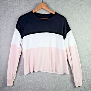 Hollister Womens Boyfriend Tee M Colorblock Ribbed Raw Hem Pullover Logo Y2K